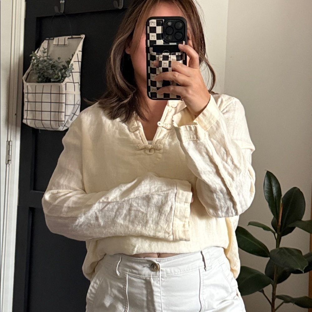 Vintage Lauren Ralph Lauren 100% Linen Mandarin Neckline Oversized Tunic. L - Picture 10 of 10